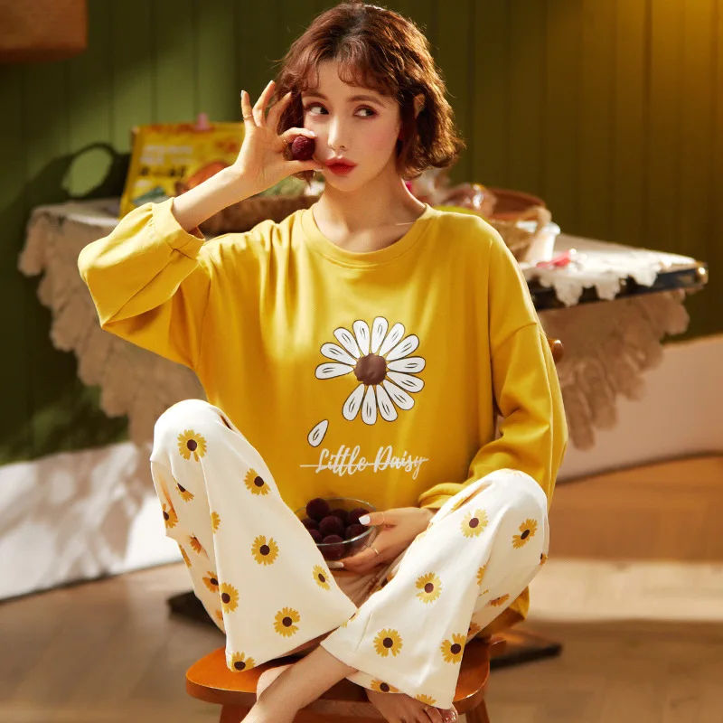 

MELIFLE Autumn Korean Silk Pajamas Set for Women Winter Warm Cotton PJS Kawaii Sleepwear Satin Soft Atoff Home Lounge Nightwear