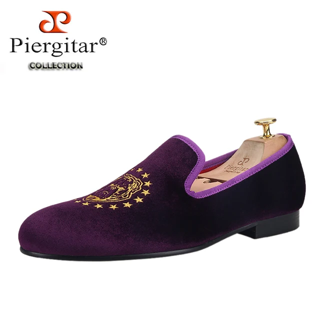 Piergitar Paarse Kleur Fluwelen Mannen Handgemaakte Loafers Met Delicate  Borduren Usa Style Fashion Party En Banket Mannen Flats - AliExpress  Schoenen