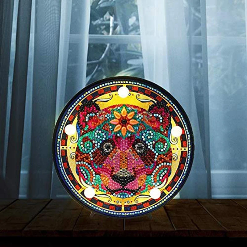 

DIY Diamond Painting Lamp with LED Lights Full Drill Crystal Drawing Kit Bedside Night Light Arts Crafts for Home Decoration for