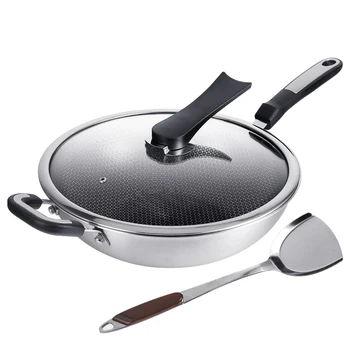 

Wok Non-stick Pan 304 Stainless Steel Less Smoke Multi-function Household Cooking Pot Induction Cooker Gas for Wok