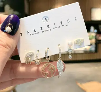 

Copper 6 Piece Set Korean Rhinestone Pearl Water Drop Insects Angel Wing Earth Girls Earring