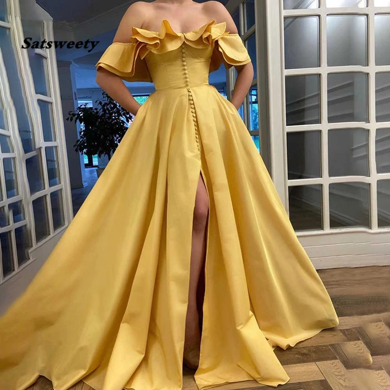 Yellow-Off-the-Shoulder-Prom-Dresses-Strapless-Ruffles-Taffeta-Evening-Dresses-Buttons-Thigh-High-Slit-A.jpg_q50 (1)