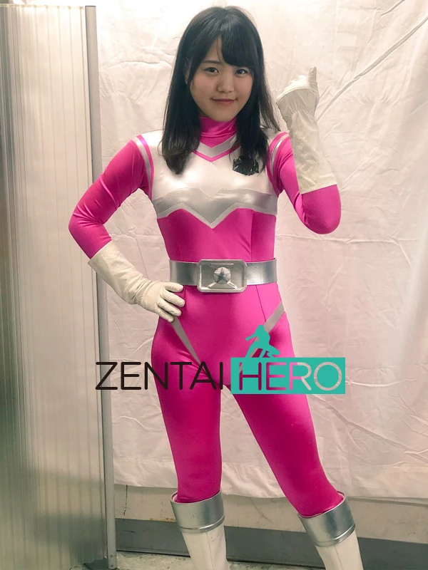 

Custom Made Sexy Lady Hero Zentai Bodysuit Pink Spandex Sexy Woman Gigalady Catsuit with Belt Socks
