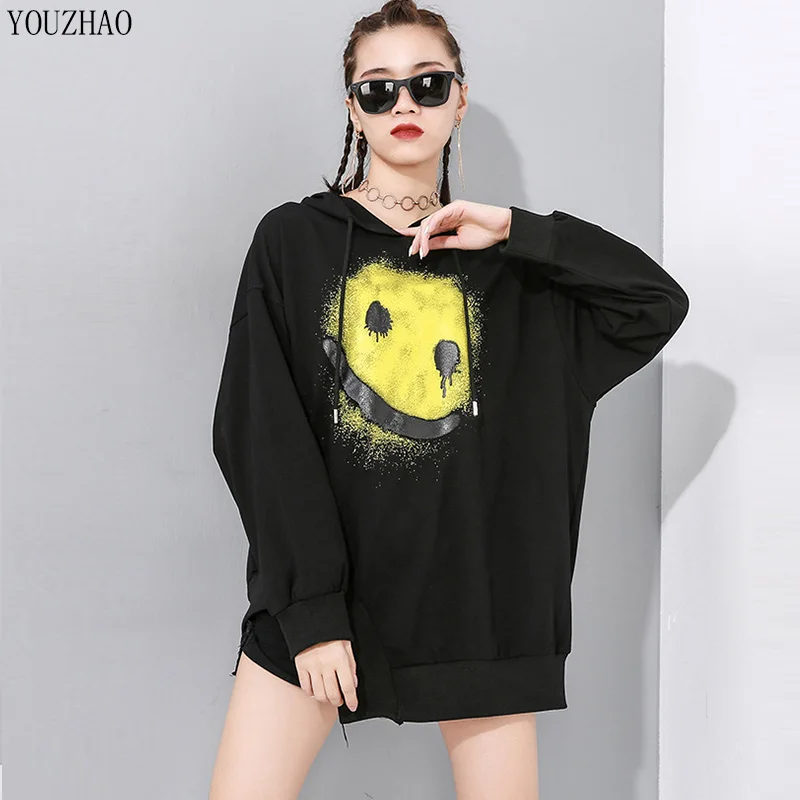 

Plus Size Women'S Sweatshirt 2020 Spring Hooded Print Sweatshirts Dark Personality Irregular Friends Pullover Hoodie Hoodie Top