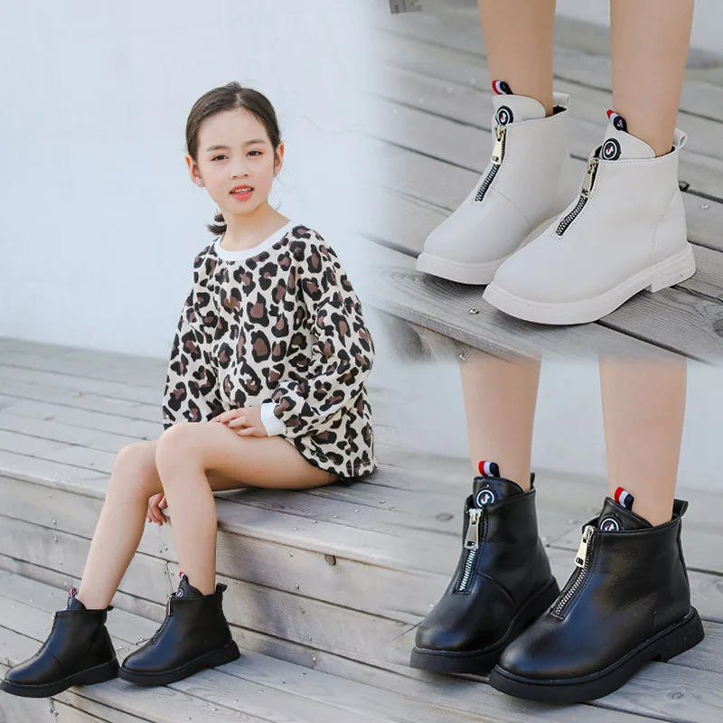 

Casual Fashion Flats Kids PU Leather Breathable Anti-Slip Soft Soled Boots Children's Shoes High Quality