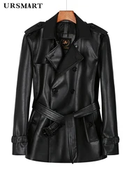 Leather windbreaker men's double breasted short men's leather jacket British handsome youth trend thickened wool inner coat men