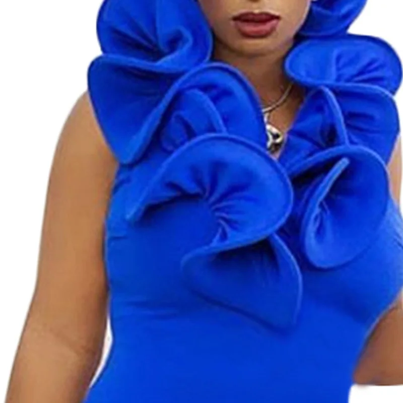 Летнее элегантное модное женское платье в африканском стиле без рукавов, большие размеры, длина до колена, синее платье, S-2XL