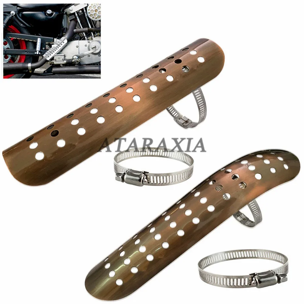 Retro Motor Curved Exhaust Muffler Pipe Heat Shield Cover Guard Protector Universal for Harley Cafe Racer Vintage | Автомобили и