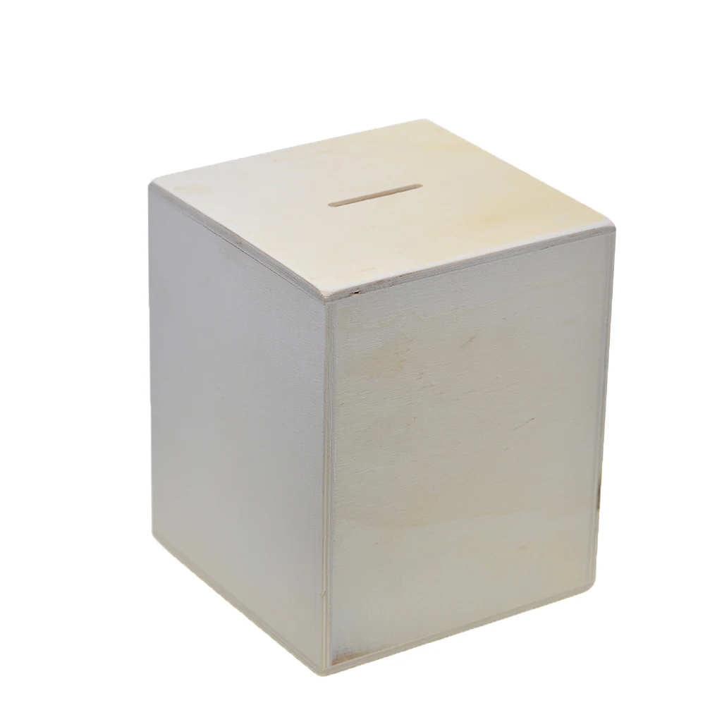 Wooden Plain Cuboid Coin Money Bank Saving Box DIY Painting Decorate Case