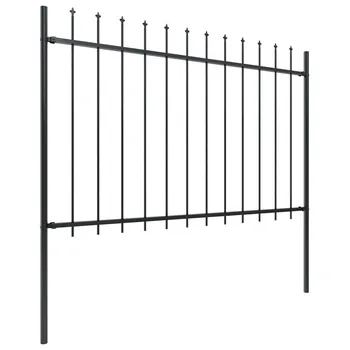 

Garden Fence With Spear Top Steel 1.7x1.2 m Black Garden Walkway Fencing Pannels Landscape Decor Edging Yard Perimeter Barrier