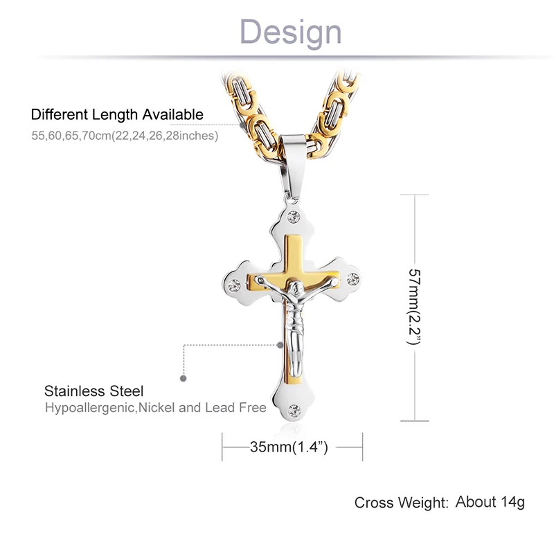 Распятие Кулон ожерелье s Нержавеющая сталь ожерелье Иисус католический религиозный шейный мужской золотой цепи крепкие византийские Цепи