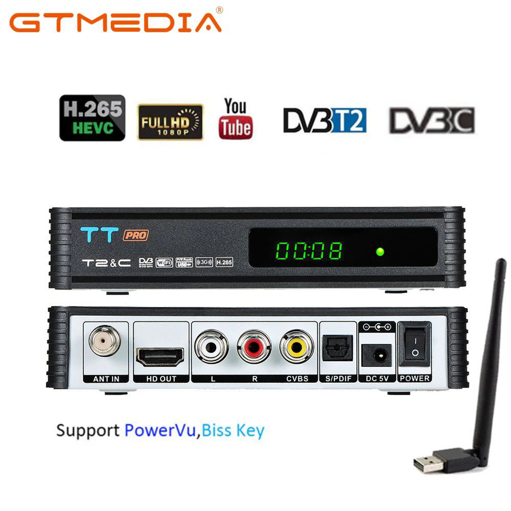 Оригинальные новые GTMEDIA TT Pro DVB кабель T2/T ТВ комбинированный приемник Поддержка