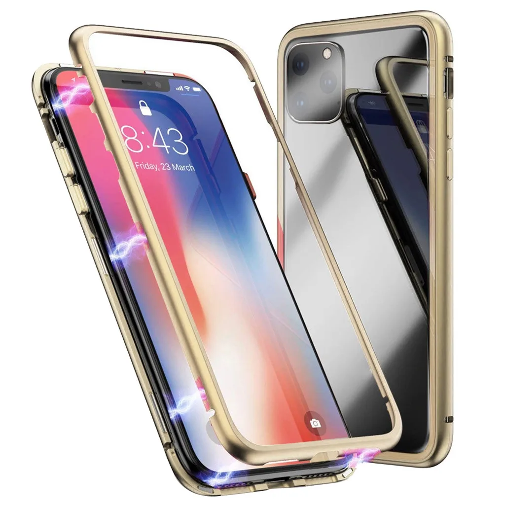 Mosunx для iPhone 11 Pro 5,8 дюймов/Pro Max 6,5 дюймов/6,1 дюймов Магнитная Адсорбция металлический бампер стеклянный чехол Защитный от пыли