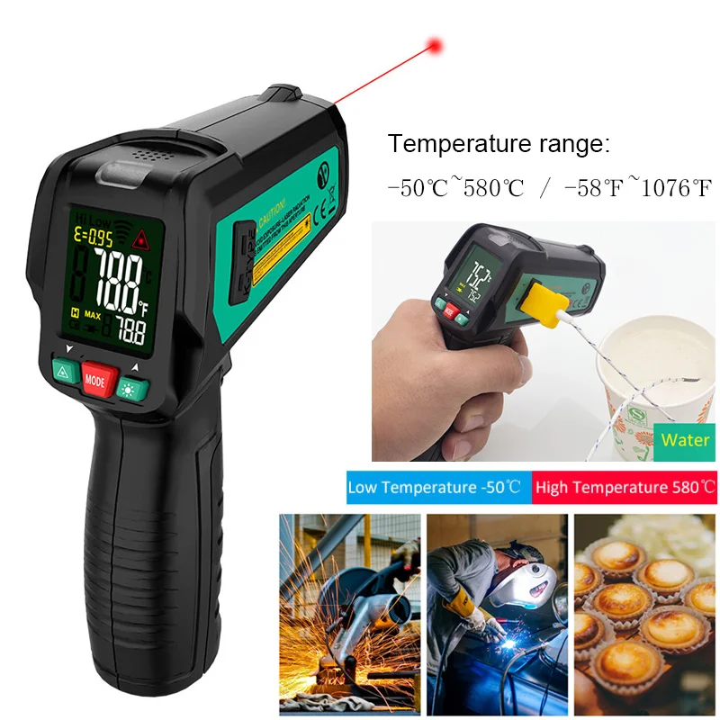 

Laser Infrared Digital Temperature Gun Alarm -50-580 Colorful LCD Display Non Contact Laser IR Temperature Pyrometer Tester