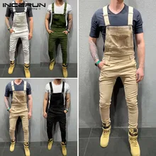 INCERUN, большие карманы, мужской однотонный комбинезон на подтяжках, повседневный Джокер, джоггеры, мужской комбинезон, костюм для подвижных игр, тонкие модные комбинезоны с детским свитерком