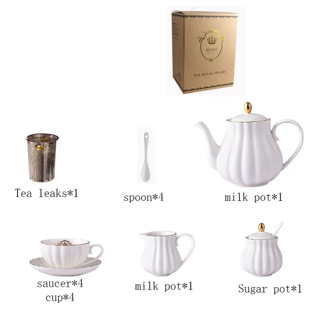Brief British Bone China тыква в полоску керамическая посуда кофейная чашка кружка с молочным чайником ложка для блюдца Позолоченный Комплект полок набор - Цвет: 20