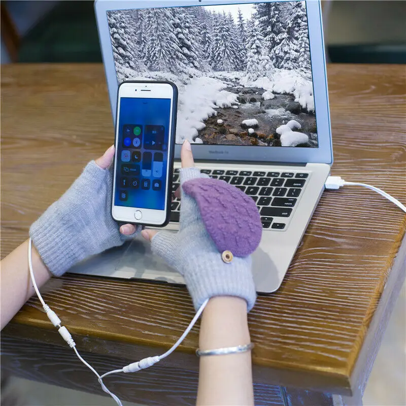 Модные зимние новые CA USB теплые перчатки зимние полный/половина утеплитель пальцев перчатки для ноутбука варежки Твердые шерстяные вязаные перчатки
