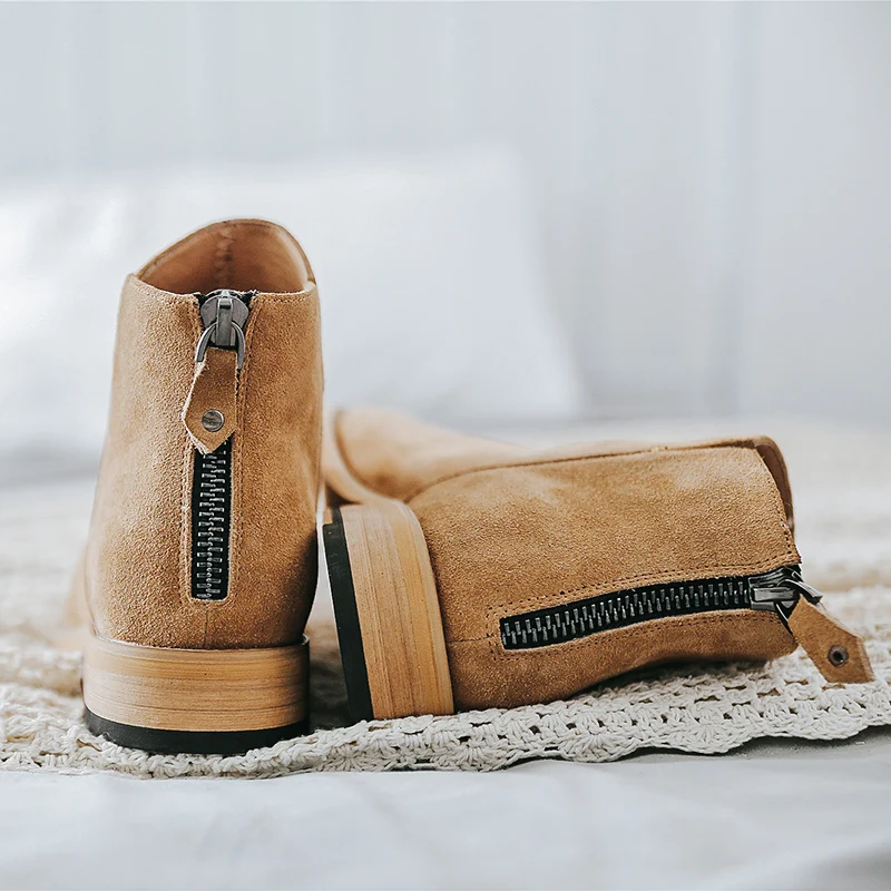 Men Chelsea Boots Men Shoes England Trend Casual Ankle Boots Zip Genuine Leather Male Wedding Dress Chelsea Boots
