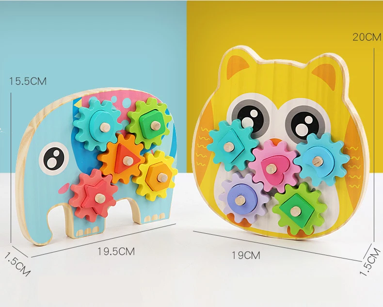Children's Educational Toy Geometric Shape Matching and Inserting Column Wooden Building Blocks Gear Set Early Learning Toys