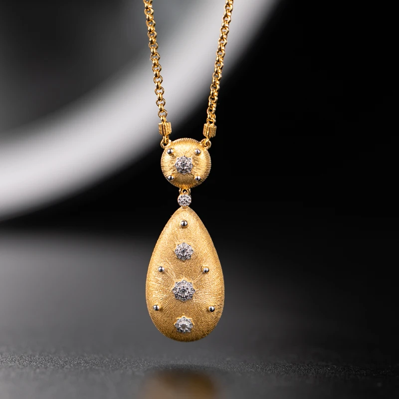 Necklace Cmajor, S925 Стерлинговое Серебро, в форме капли воды, ожерелье, набор, CZ, Ретро стиль, Дворцовый цветок, Золотая капля, ожерелье для женщин - Цвет камня: Necklace