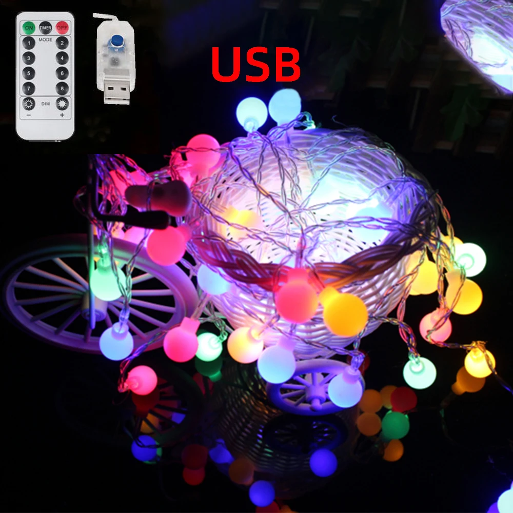 USB remote control ball light string Christmas Fairy Light Garlands For Wedding Party indoor outdoor lighting Holiday Decoration