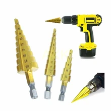 HSS Titanium Coated Step Drill Bit 3-12 4-12 4-20 4-32 Drilling Power Tools Metal High Speed Steel Wood Hole Cutter Cone Drill