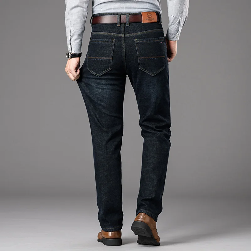 Hot Product High quality brand new winter men's jeans plus velvet warm pants casual business fashion retro high elastic denim cotton black