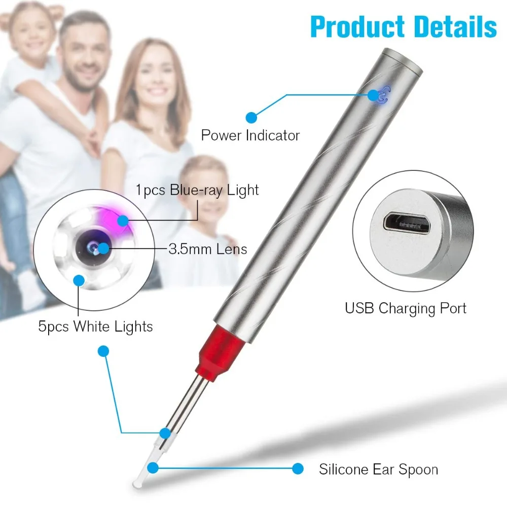 New 5MP Wifi Ear Wax Cleaner Otoscope UV Sterilizer 3.9mm Wireless Visual Nasal Endoscope Camera for ISO Android Device 6
