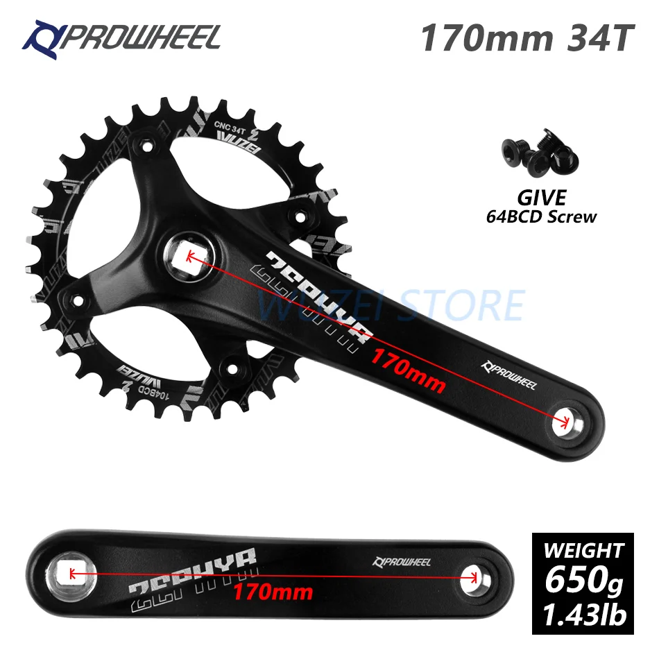 Square hole 170 34T Prowheel Кривошип горного велосипеда передняя Звездочка 170/75 мм квадратное отверстие Алюминий сплав Кривошип 30/32/34/36/38T звездочки 104BCD MTB диаметра окружности болтов - Цвет: Square hole 170 34T