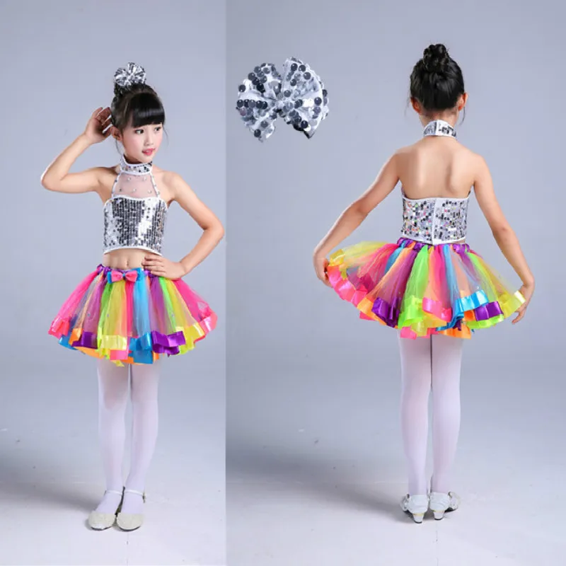 

Girls Latin dance jazz dance ballet colorful puff skirt dress dance skirt mesh skirt stage sequin skirt