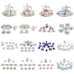 Plateau à thé en porcelaine Miniature, tasse à café, service à thé, fleur Chintz, vaisselle de table, cuisine, maison de poupée, meubles, jouets pour enfants 1:12 