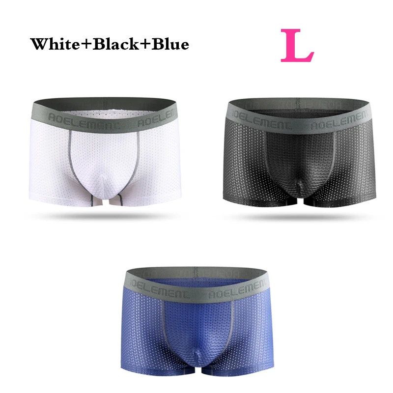 Новинка, 3 штуки, Xiaomi Mijia ice silk, нижнее белье, дышащая сетка, удобные, ультра-тонкие, полупрозрачные, мужские трусы, крутые сексуальные трусики - Цвет: White Black Blue L