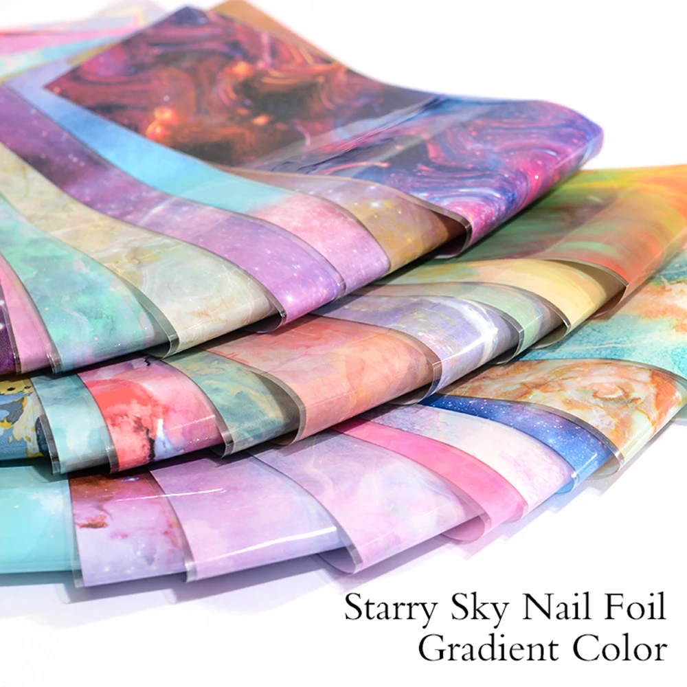 10Pc Gradient Rainbow Starry Sky Nail Foil Shimmer Japanese Syle Nail Art Sticker Set Transfer Foils DIY Salon Decals Decoration