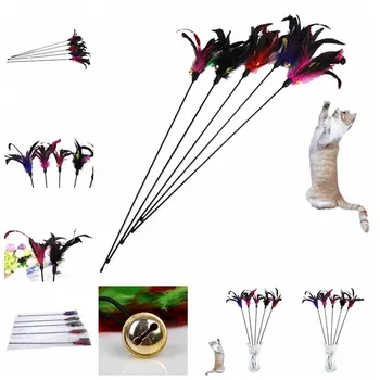 

New Hot Cat Feather Bell Wand Teaser Rod Bead Fun Kitten Hand Created Toy Interactive Play Pet Ball Toys Drive Your Cat Wild