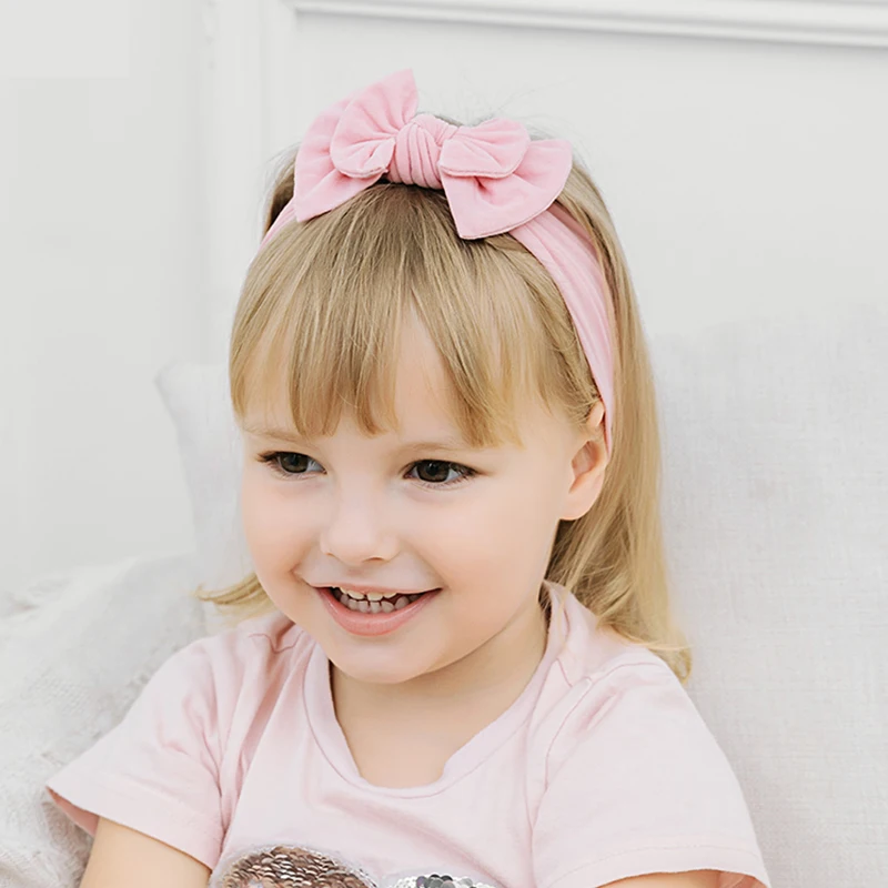 

Baby Double Bow Soft Nylon Headbands Solid Color Nylon Turban Hairband Bow Double Layer Headwrap Baby Girl Head Wrap Accessories