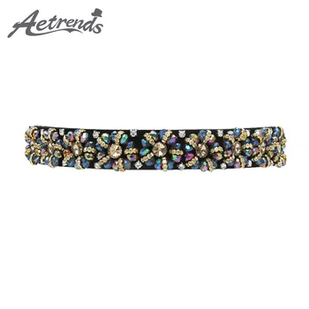 

[AETRENDS] Women's Rhinestone Skinny Belt Floral Elastic Cummerbunds for Lady D-0119