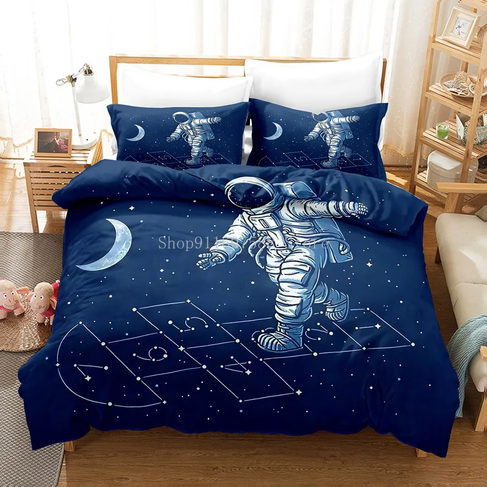 

Space Astronaut Bedding Set Queen King Single Cartoons Duvet Covers With Pillowcase Bed Cover Sets 2/3pcs For Boys Girls