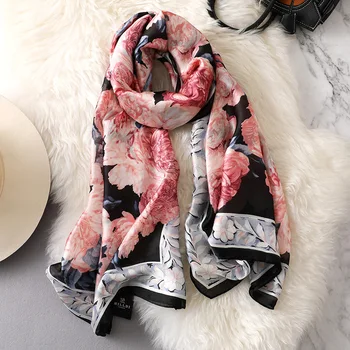 

2019 Luxury Brand Women's Scarf Fashion Lady Penoy Floral Silk Scarves Print Shawls and Wraps Pashmina Foulards Bandana Hijab