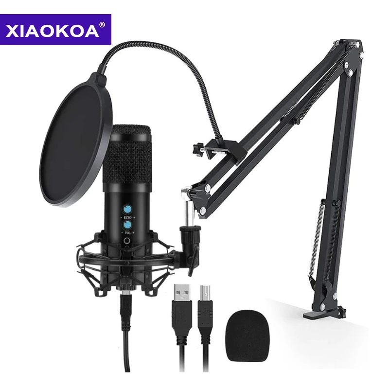 XIAOKOA Condenser Microphone Professional Recording Microphone BM858 USB Computer Microphone Karaoke Microphone for Computer PC