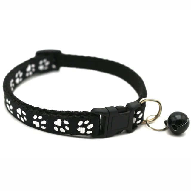 The New Pet Collar, Adjustable Colored Collar with Bell for Positioning and Cat Paw Dog Print Traction Accessories Black