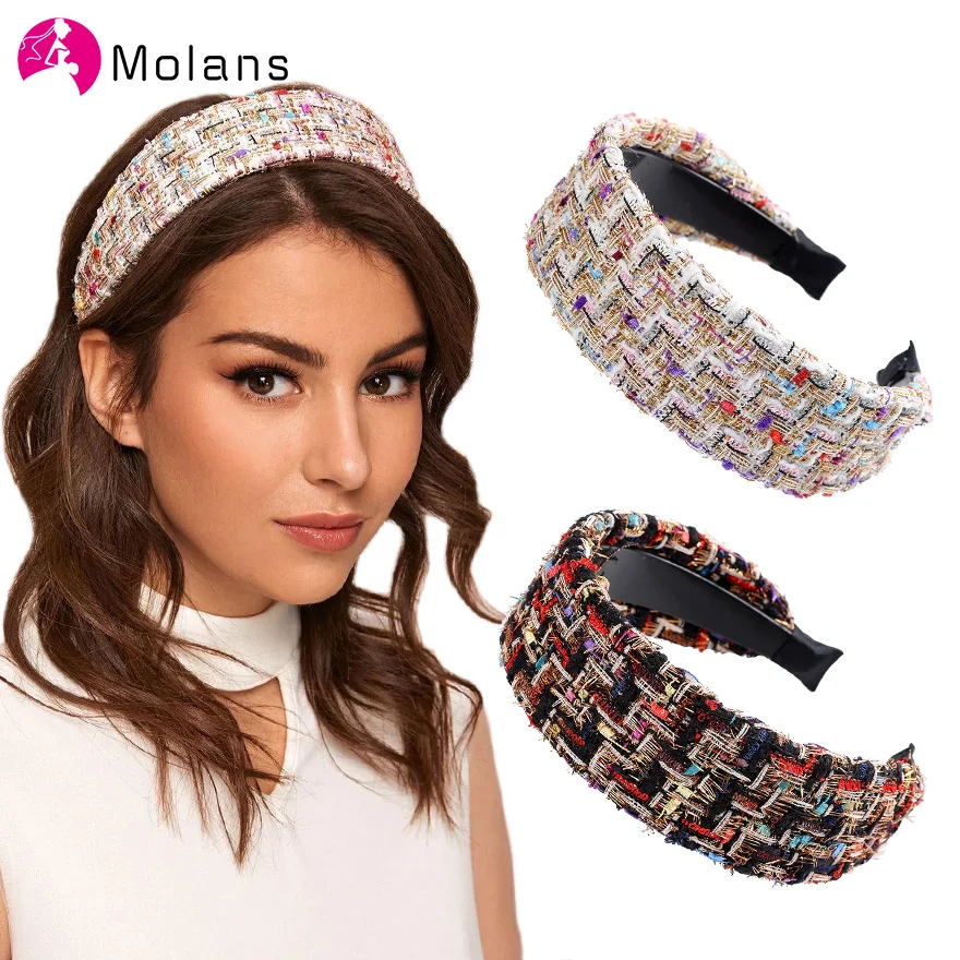 

Korea Wide Tweed Headband Retro Elegant Plaid Headbands Spring Women Girls Hair Head Hoop Bands Hair Accessories Headdress