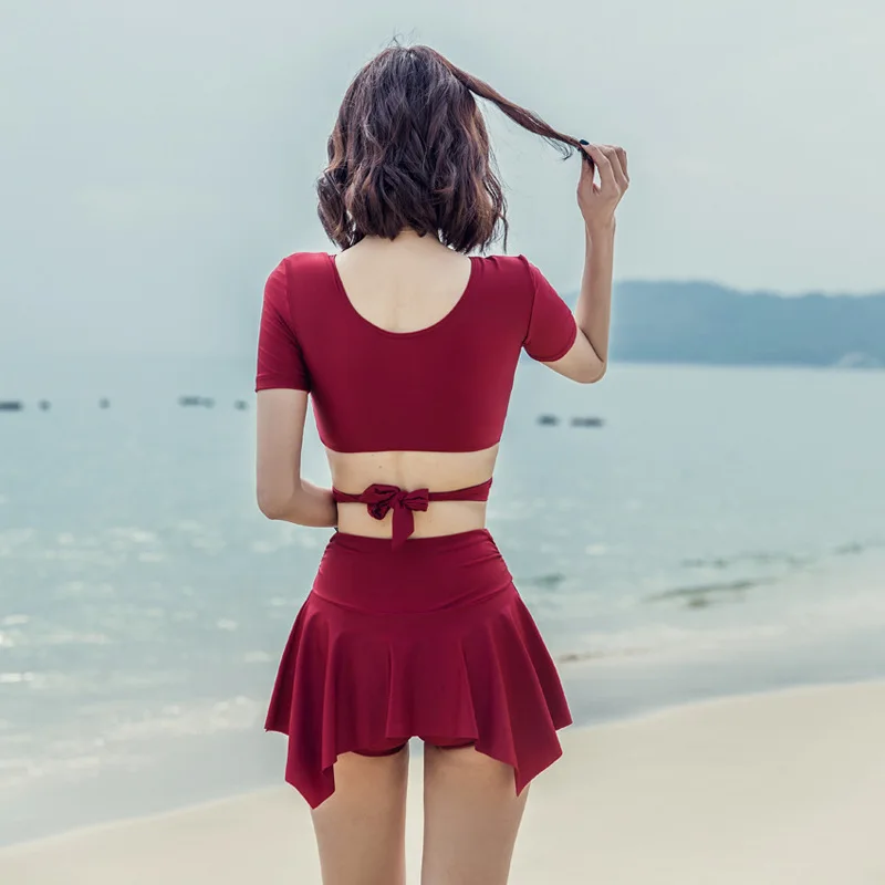 

Support GIRL'S Bathing Suit Sports 2019 New Style Student's Dress-Split Type Short Sleeve Boxers Conservative Explicit