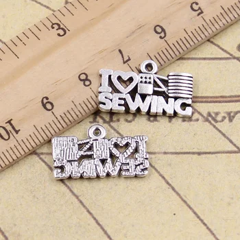 

25pcs Charms I Love Sewing 20x12mm Tibetan Bronze Silver Color Pendants Antique Jewelry Making DIY Handmade Craft For Necklace