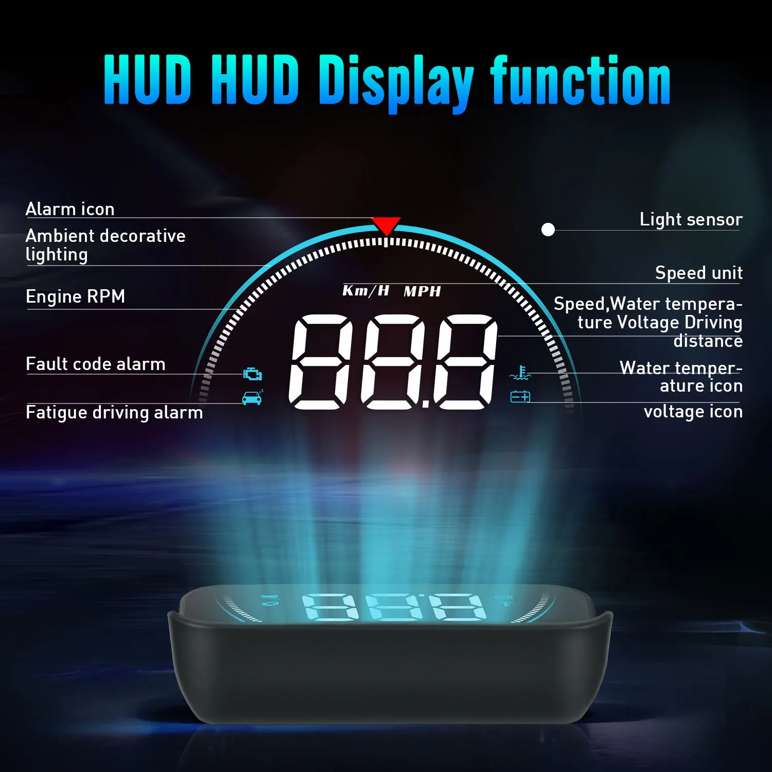 HUD-pantalla frontal OBD2 para coche, velocímetro, proyector, parabrisas, alarma electrónica automática, sistema de advertencia de exceso de velocidad, dispositivos inteligentes - Imagen 5
