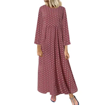 

SAGACE Summer Simple Dress Large Size Dress Fashion O-neck Long-sleeved Dot Simple Print Loose Comfortable Dresses Women 2019