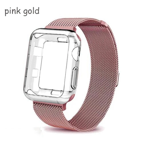 pink gold Ремешок+ чехол для Apple Watch band 44 мм 40 мм Milanese Loop band iwatch series 4 3 2 band 42 мм 38 мм correa pulseira ремешок для часов - Цвет ремешка: pink gold