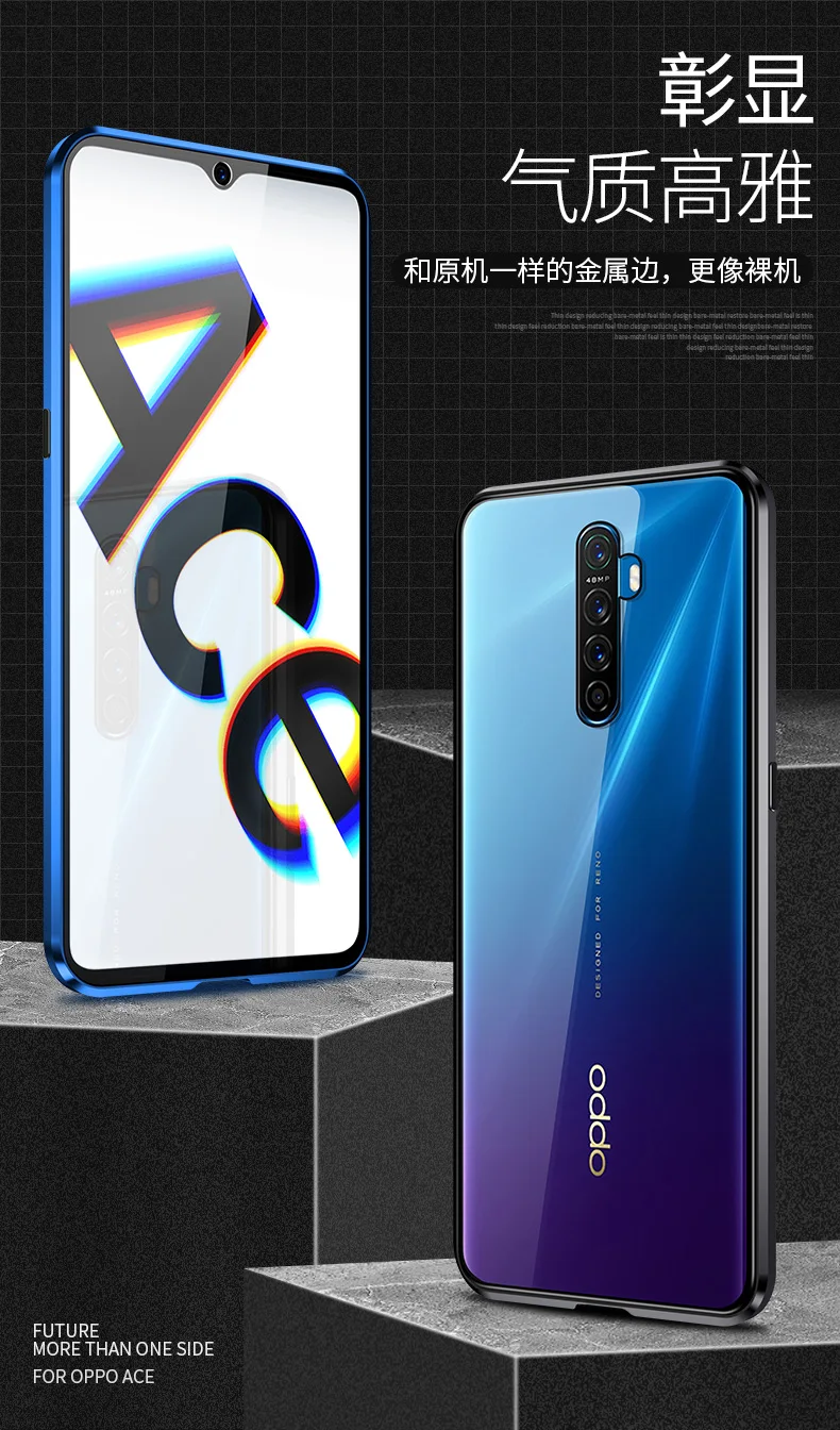 360 полная защита магнитный металлический чехол для OPPO Рино 3 Pro Рено 2Z 2F 2 Рено 10xzoom Рено Ace Двусторонняя закаленное Стекло крышка