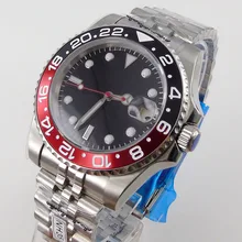 

New Arrival NH35 Fashion Sapphire Glass 40mm Automatic Wristwatch Nologo Black Dial MIYOTA Black Red Bezel Jubilee Strap