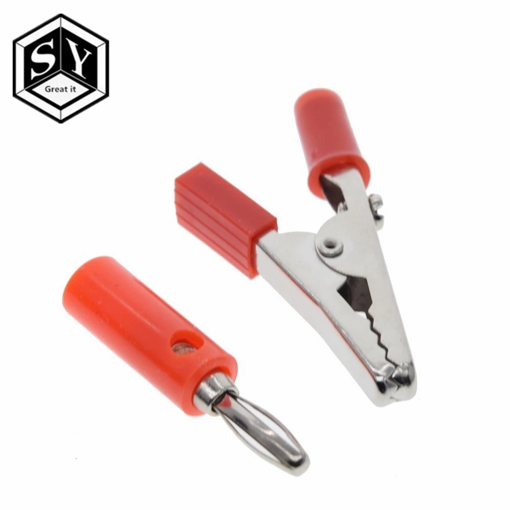 1 set Red 1 компл. Изолированные зажимы типа "крокодил" пластиковая ручка кабель свинца тестирование металлический зажим типа крокодил Захваты 52 мм длина+ 4 мм разъем типа "банан" - Цвет: 1 set Red