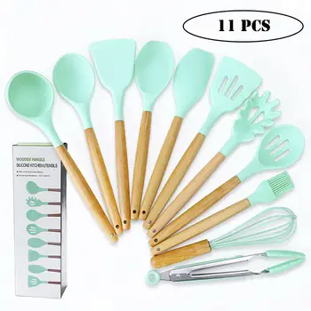

11Pcs Silicone Kitchen Utensil Set with Holder Cooking Spatula Turner Heat Resistant Tool Gadgets Nonstick Non Scratch Cookware